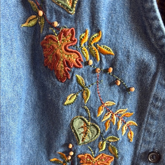 Vintage Bobbie Brooks Embroidered Denim Vest with Plaid Shirt #uglythanksgiving - Picture 2 of 4